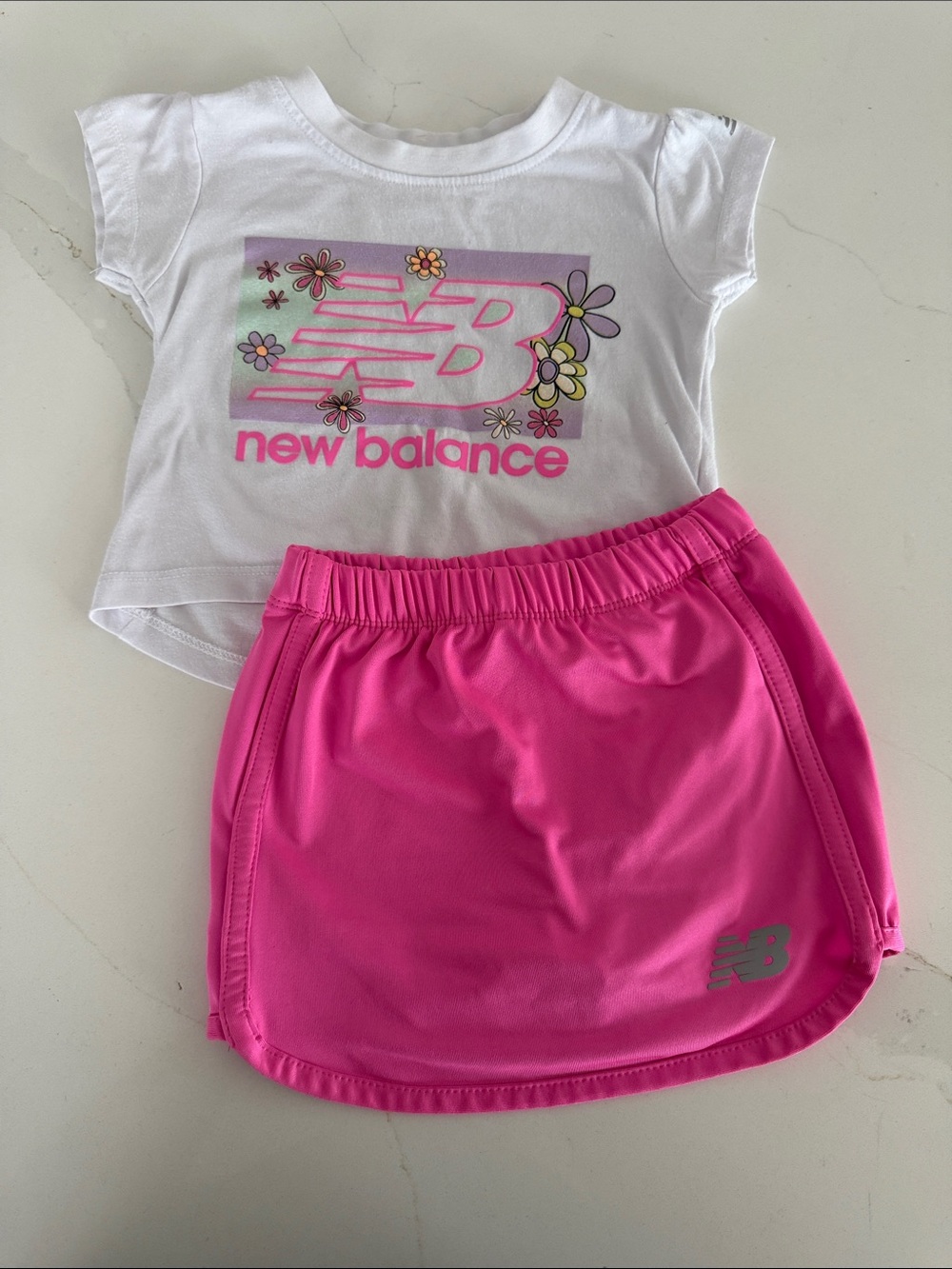 New Balance Bright Pink Girls' Athletic Skort and shirt set